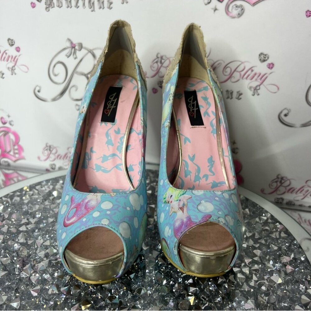 Iron Fist Lollipop Lorelei Peep Toe Platform mermaid Gold Blue Heels shoes - Picture 3 of 9